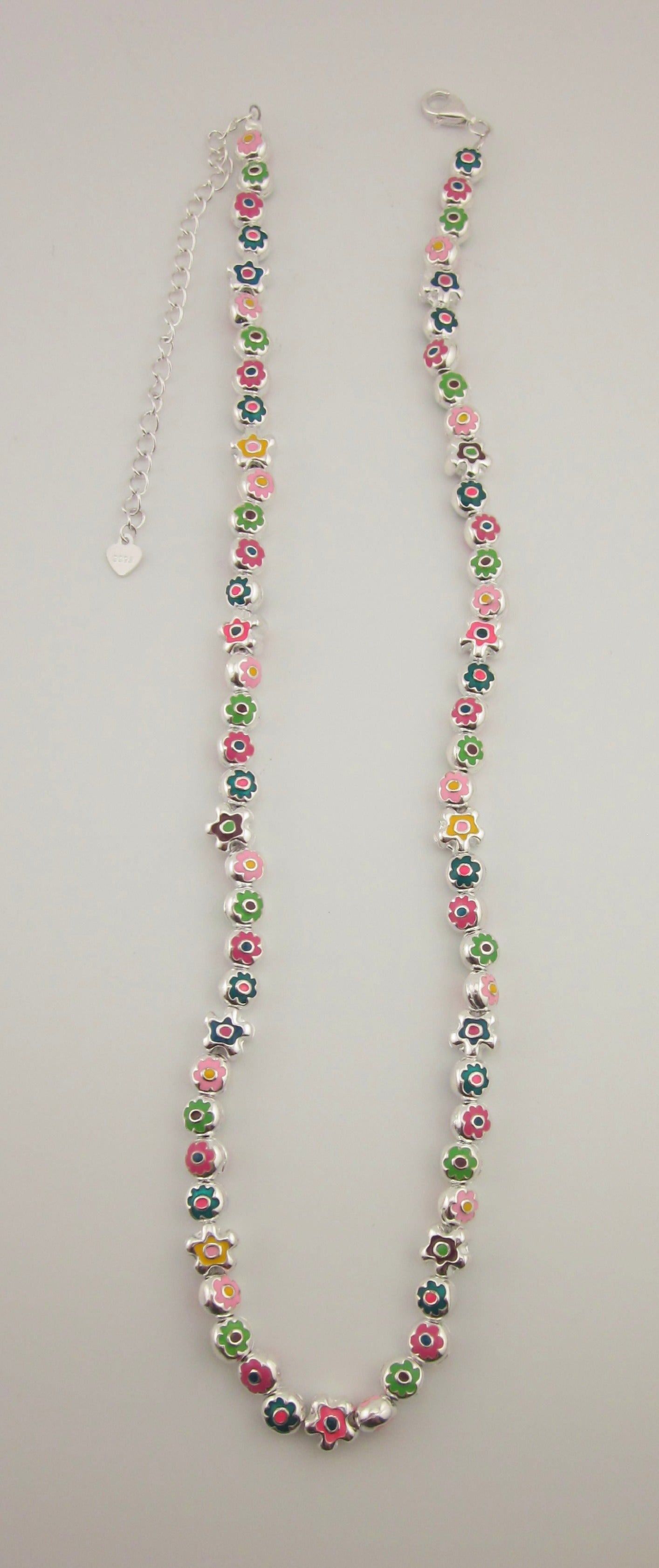 Handcraft Sterling Silver Enamel Flower Necklace: Adjustable Kids Jewelry