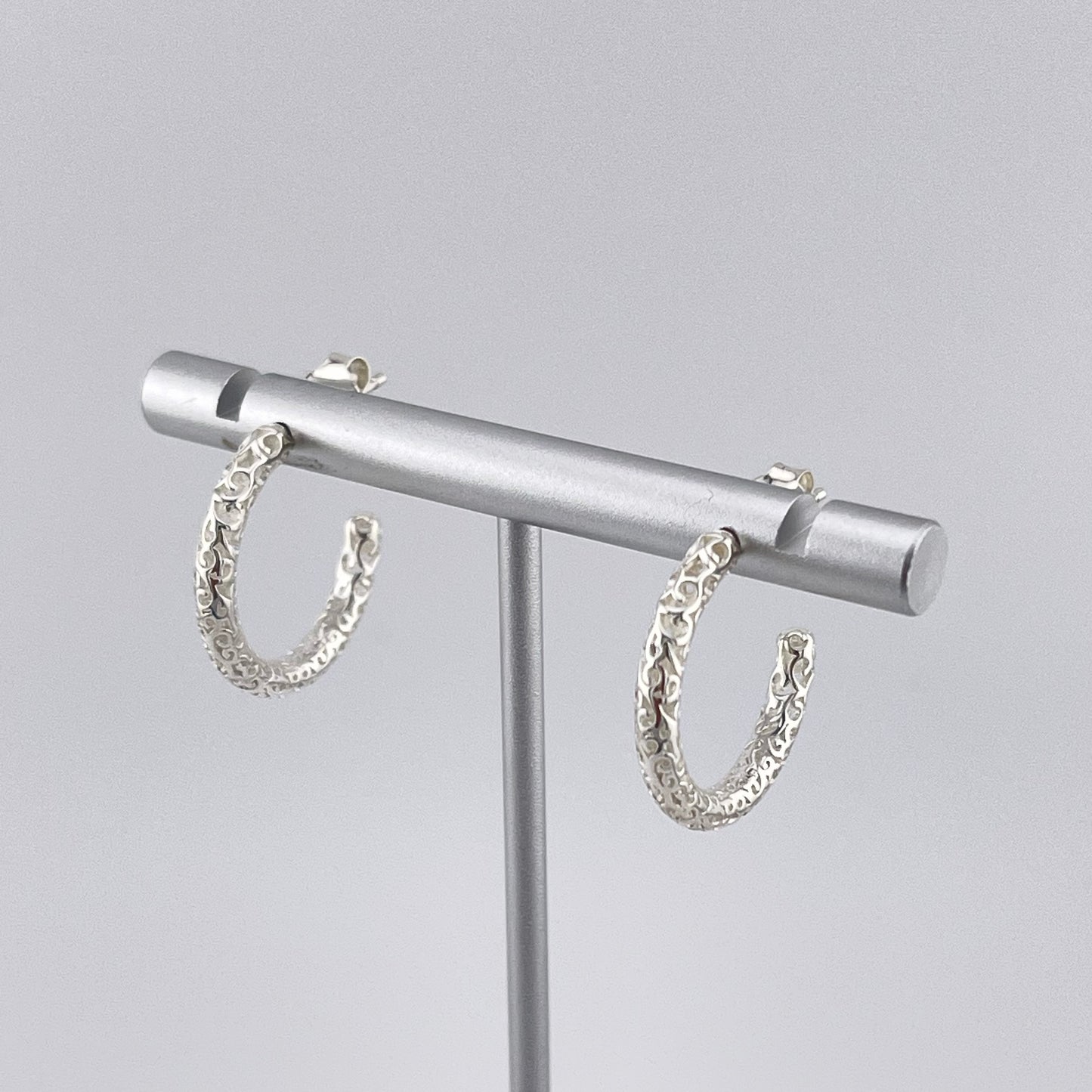 Sterling Silver Hoop Earrings – Hollow Carved Lightweight Artisan Hoops, Handmade Minimalist Silver Jewelry