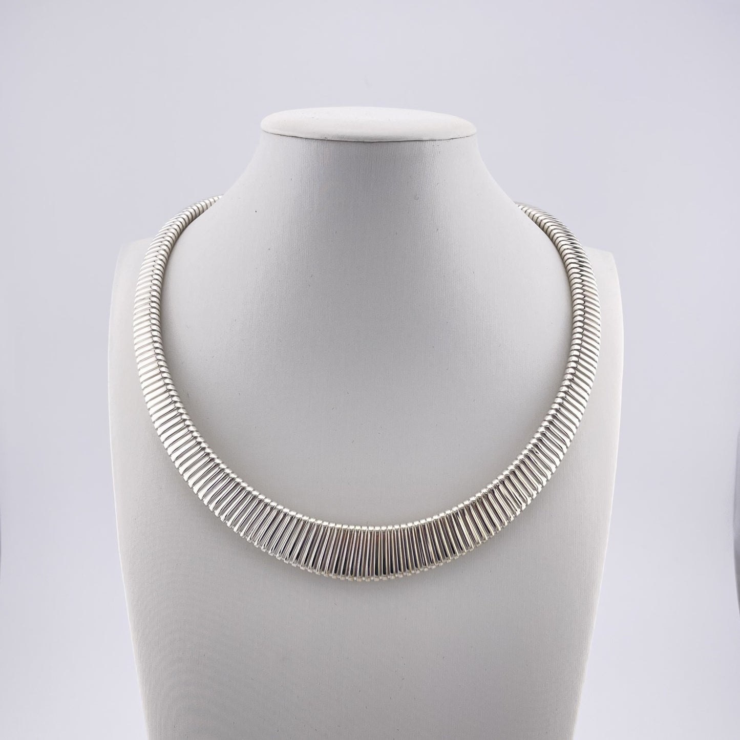 925 Sterling Silver Collar Necklace: Ribbed Modern Choker, Made in Italy