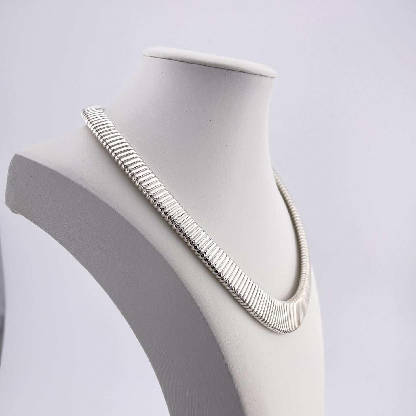925 Sterling Silver Collar Necklace: Ribbed Modern Choker, Made in Italy