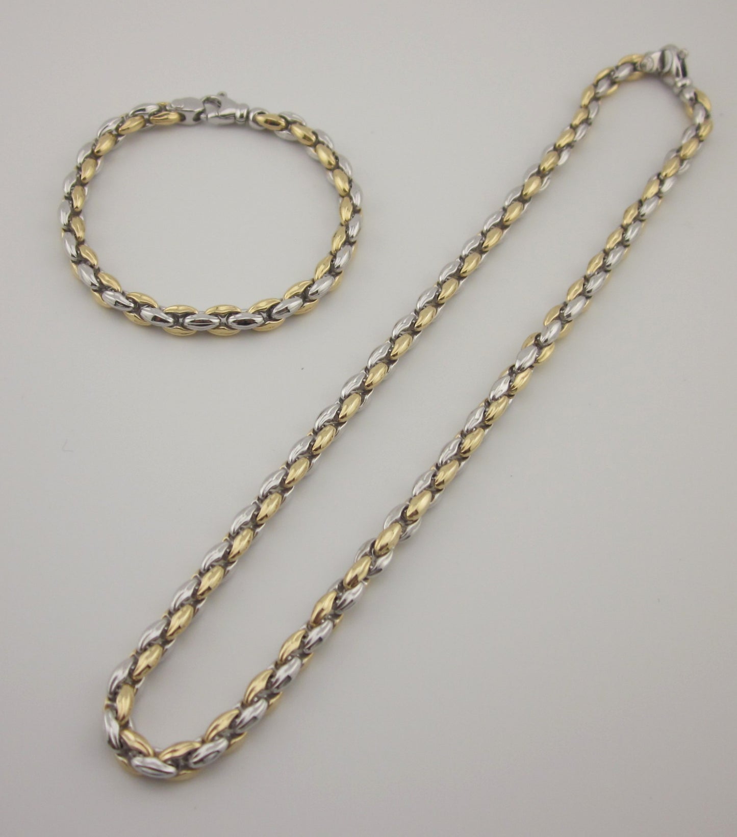 Two-Tone 925 Sterling Silver Chain: Gold Plated Necklace & Bracelet, Made in Italy