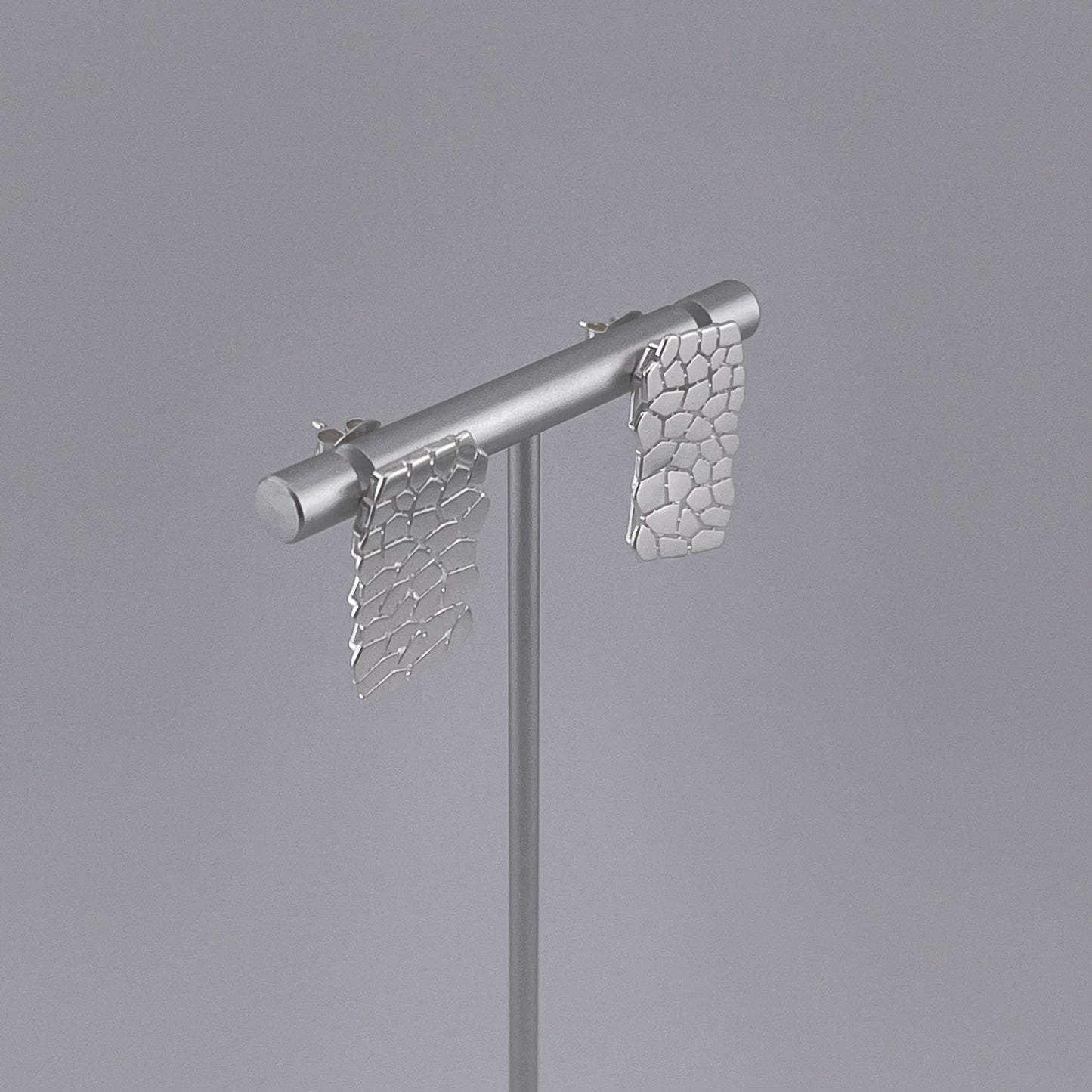 Sterling Silver Mosaic Earrings: Textured Mirror Shine Modern Studs