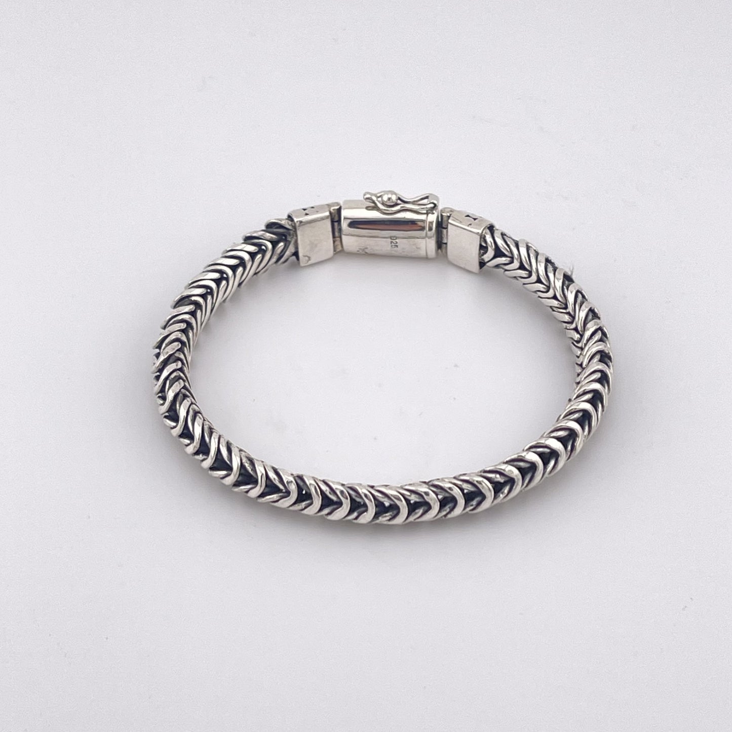 Handcraft Oxidized Sterling Silver Woven Chain Bracelet - Dragon Body Inspired, Gothic Men’s Oxidized Biker Style Jewelry