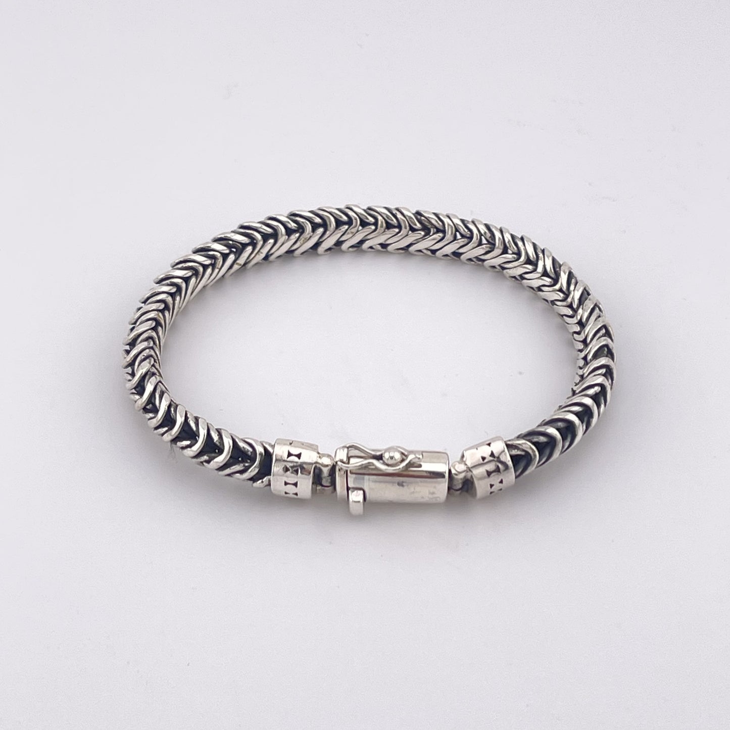 Handcraft Oxidized Sterling Silver Woven Chain Bracelet - Dragon Body Inspired, Gothic Men’s Oxidized Biker Style Jewelry
