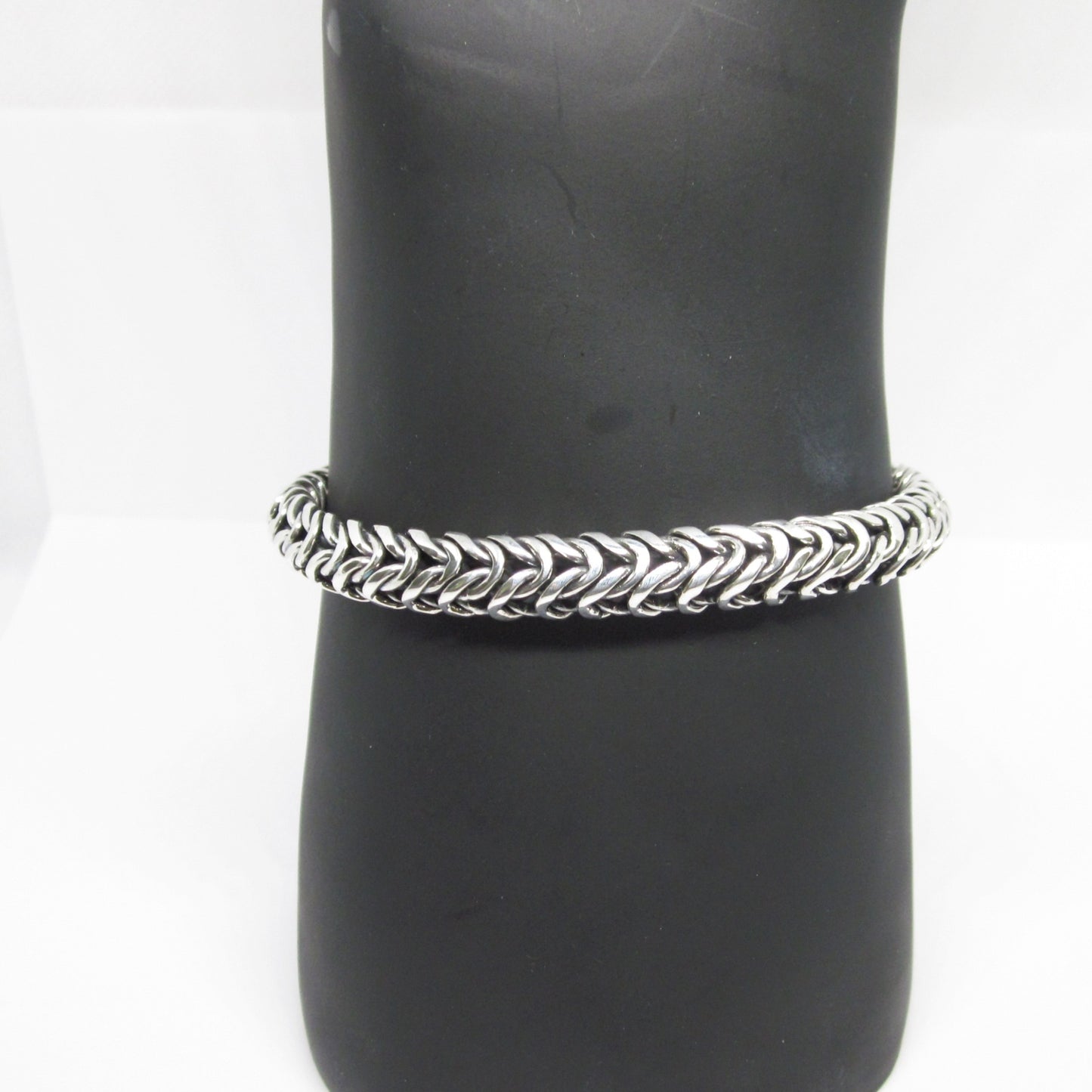 Handcraft Oxidized Sterling Silver Woven Chain Bracelet - Dragon Body Inspired, Gothic Men’s Oxidized Biker Style Jewelry