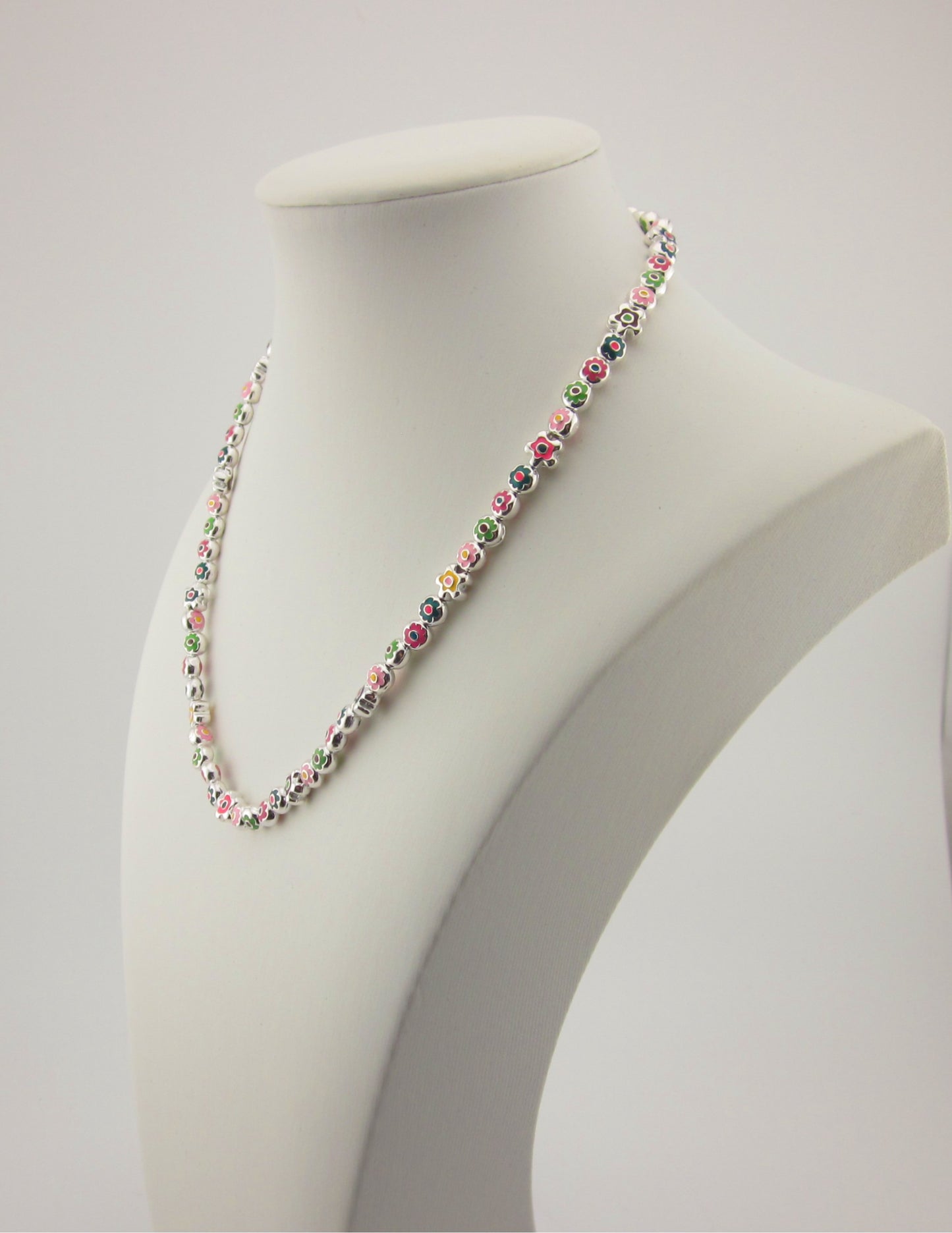 Handcraft Sterling Silver Enamel Flower Necklace: Adjustable Kids Jewelry