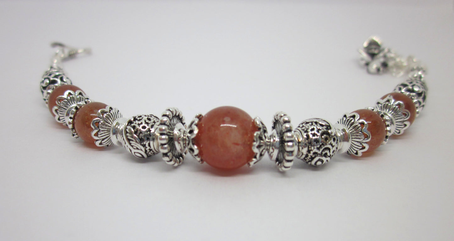 Handmade Sunstone & 925 Sterling Silver Bracelet – One of a Kind, Adjustable Length, Natural Color, Genuine Gemstone, Unique Design.