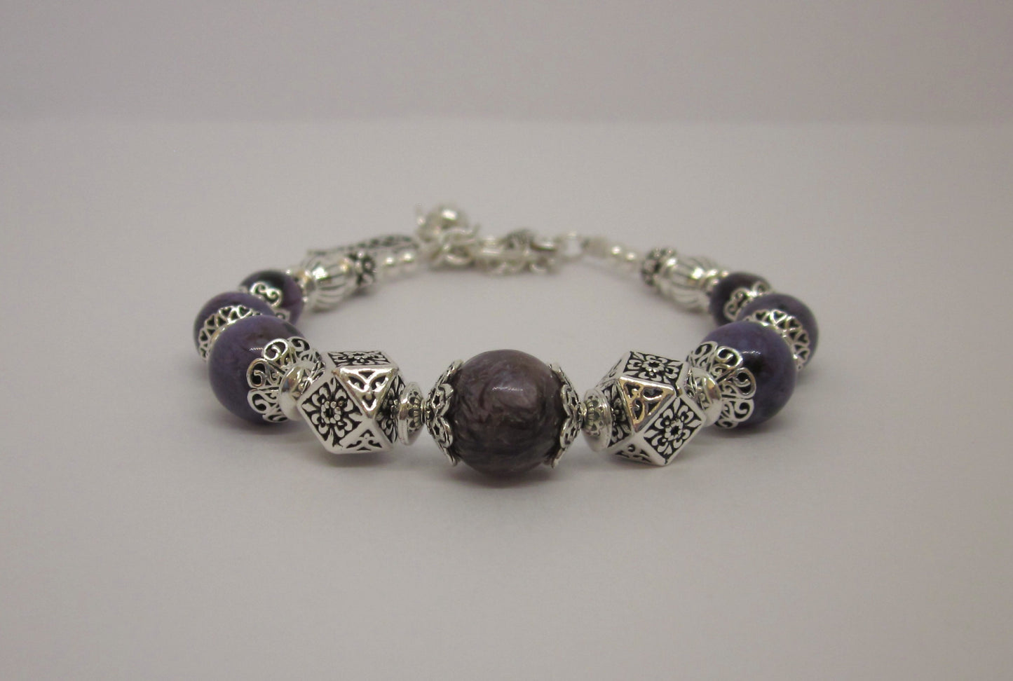 Handmade Purple Charoite & 925 Sterling Silver Bracelet – One of a Kind, Adjustable Length, Spiritual gifts, Genuine gemstone, unique design