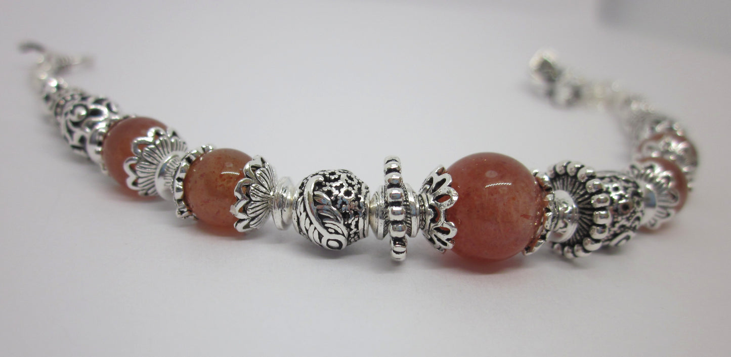 Handmade Sunstone & 925 Sterling Silver Bracelet – One of a Kind, Adjustable Length, Natural Color, Genuine Gemstone, Unique Design.