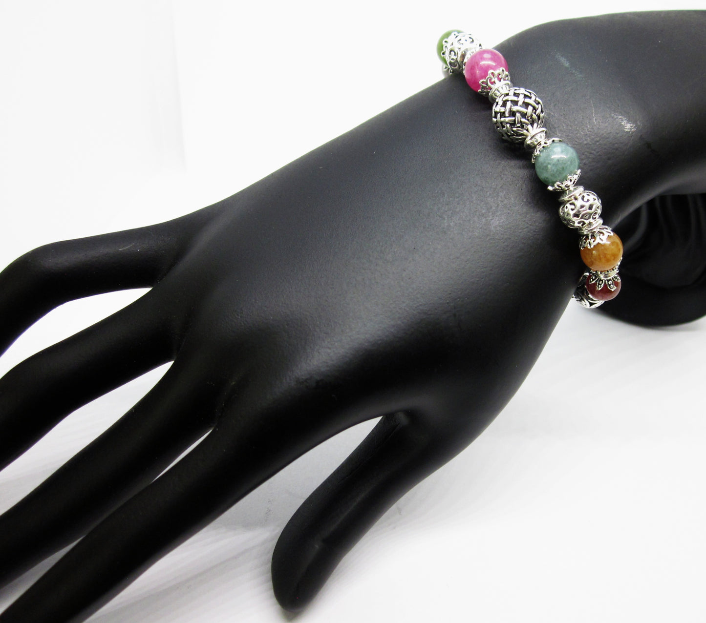 Handmade Multi-Tourmaline Sterling Silver Bracelet: Adjustable Length, Unique Charms