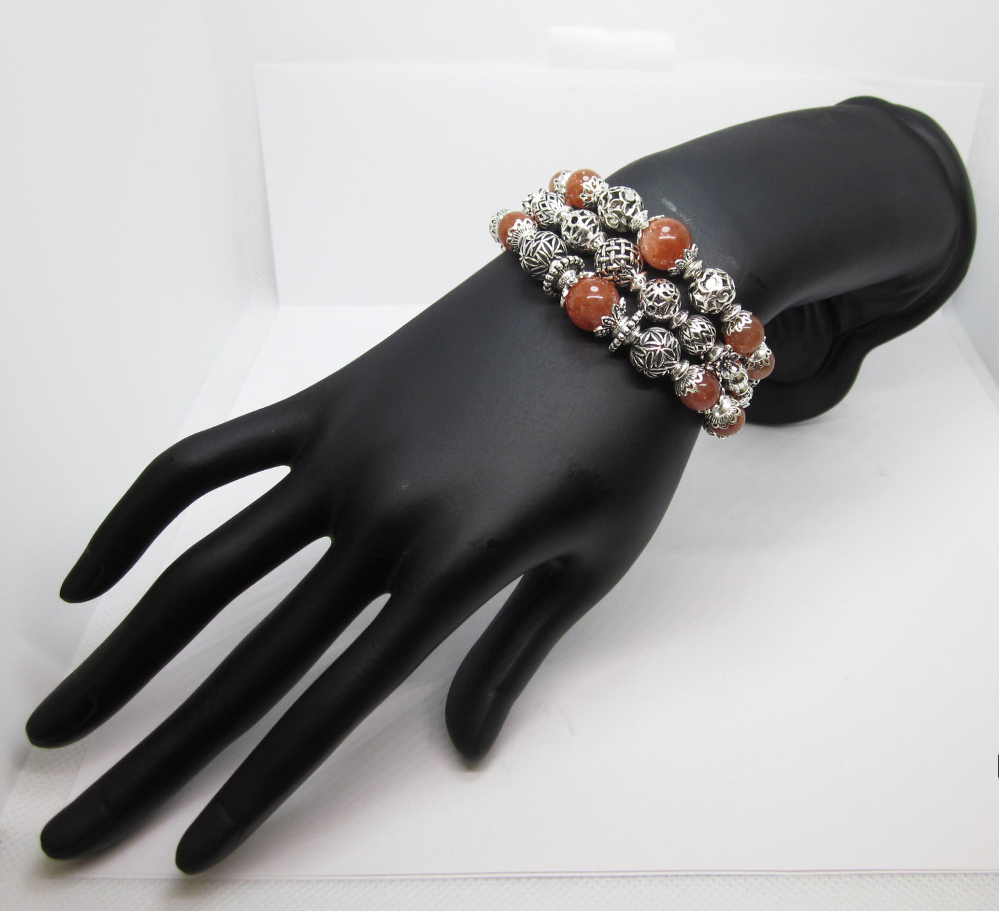 Handmade Sunstone & 925 Sterling Silver Bracelet – One of a Kind, Adjustable Length, Natural Color, Genuine Gemstone, Unique Design.