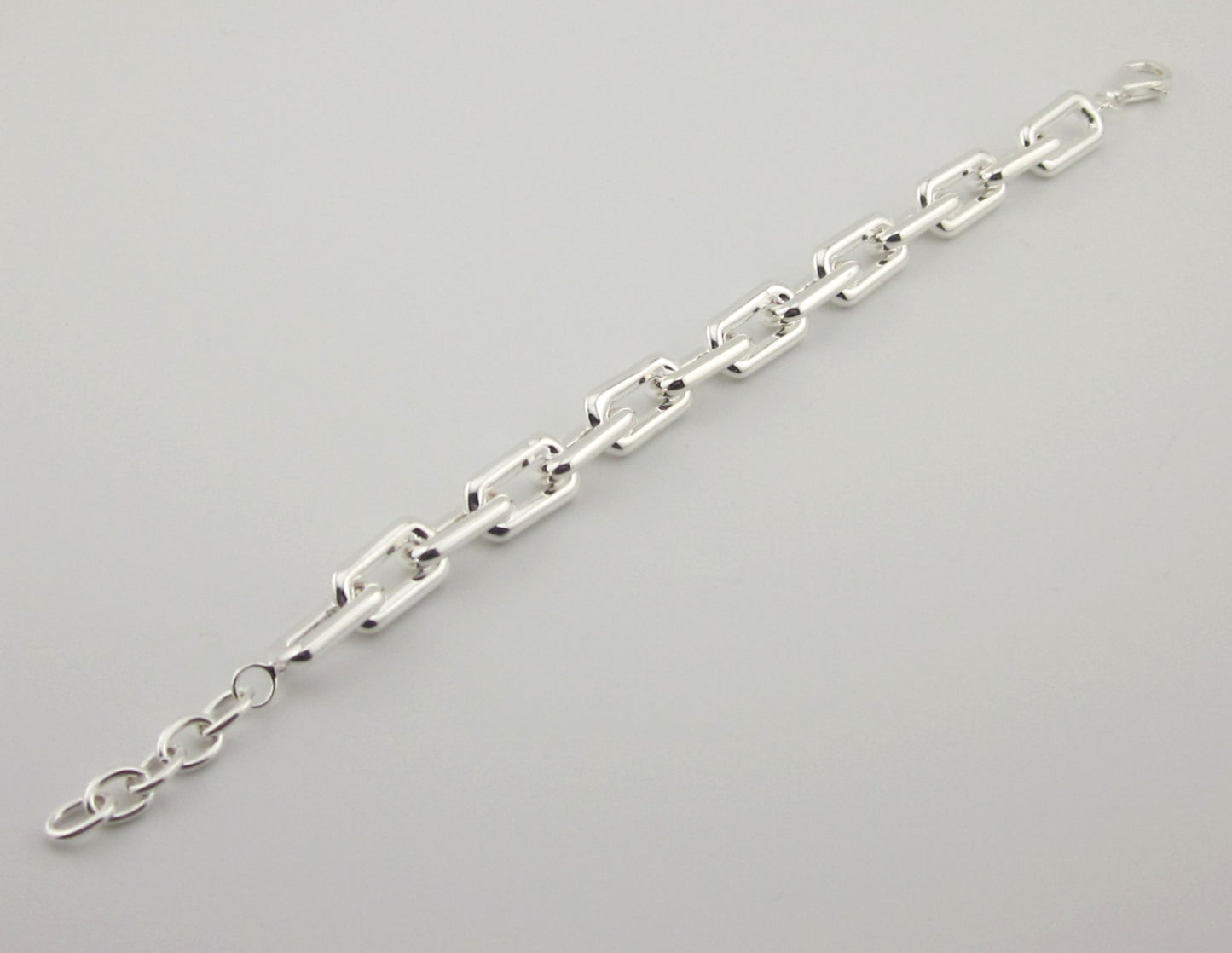 Chunky Sterling Silver Link Bracelet: Bold Rectangular Chain, Adjustable Length, Mirror High polished