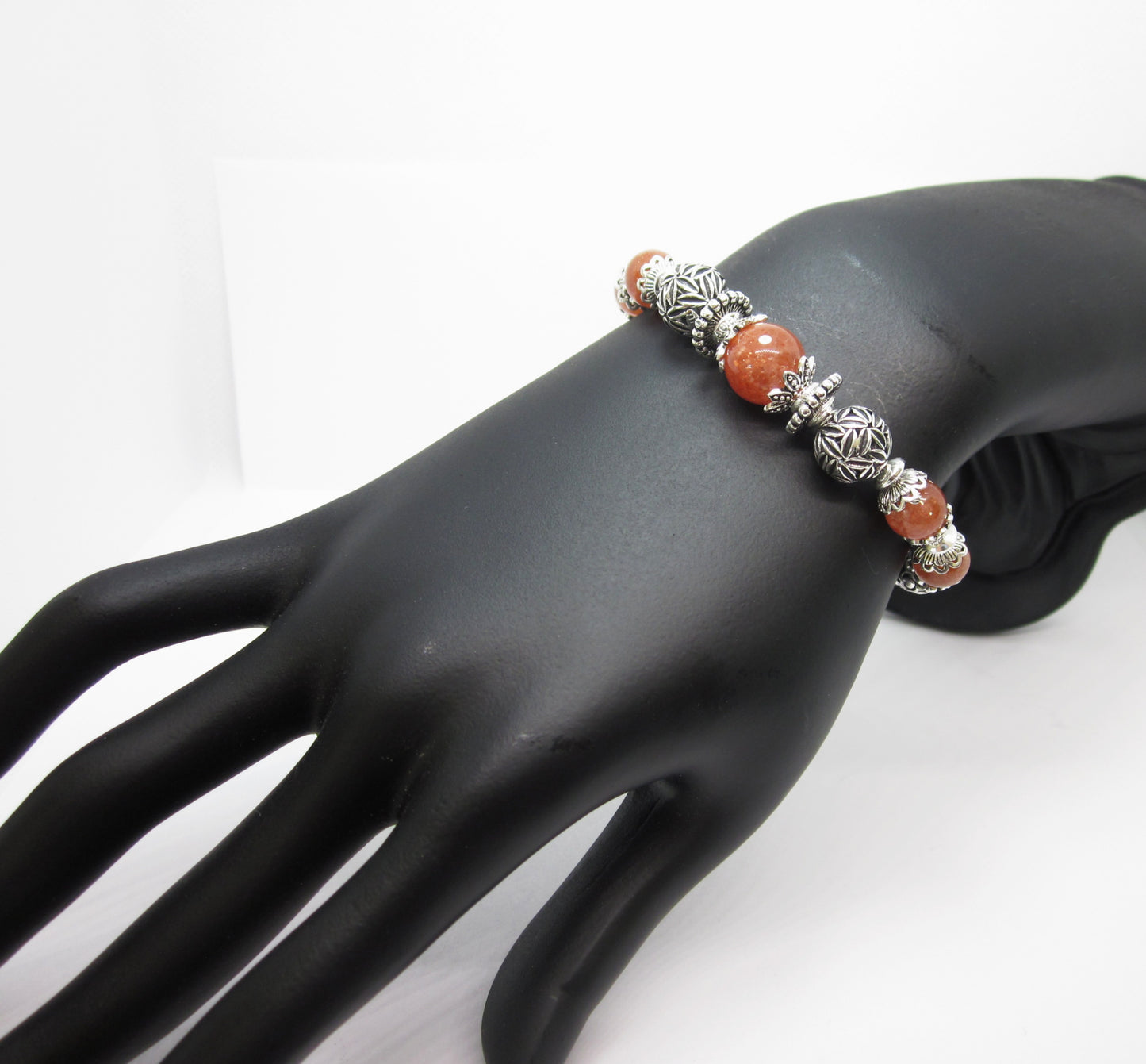 Handmade Sunstone & 925 Sterling Silver Bracelet – One of a Kind, Adjustable Length, Natural Color, Genuine Gemstone, Unique Design.