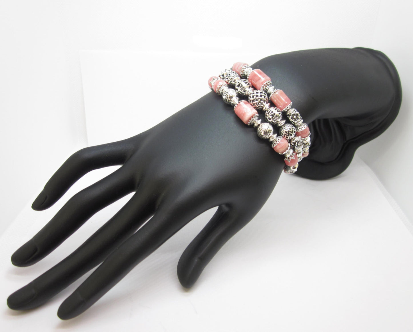 Handmade 925 Sterling Silver Bracelet, Genuine Rhodochrosite, Natural Color, Unique Design, Adjustable Length