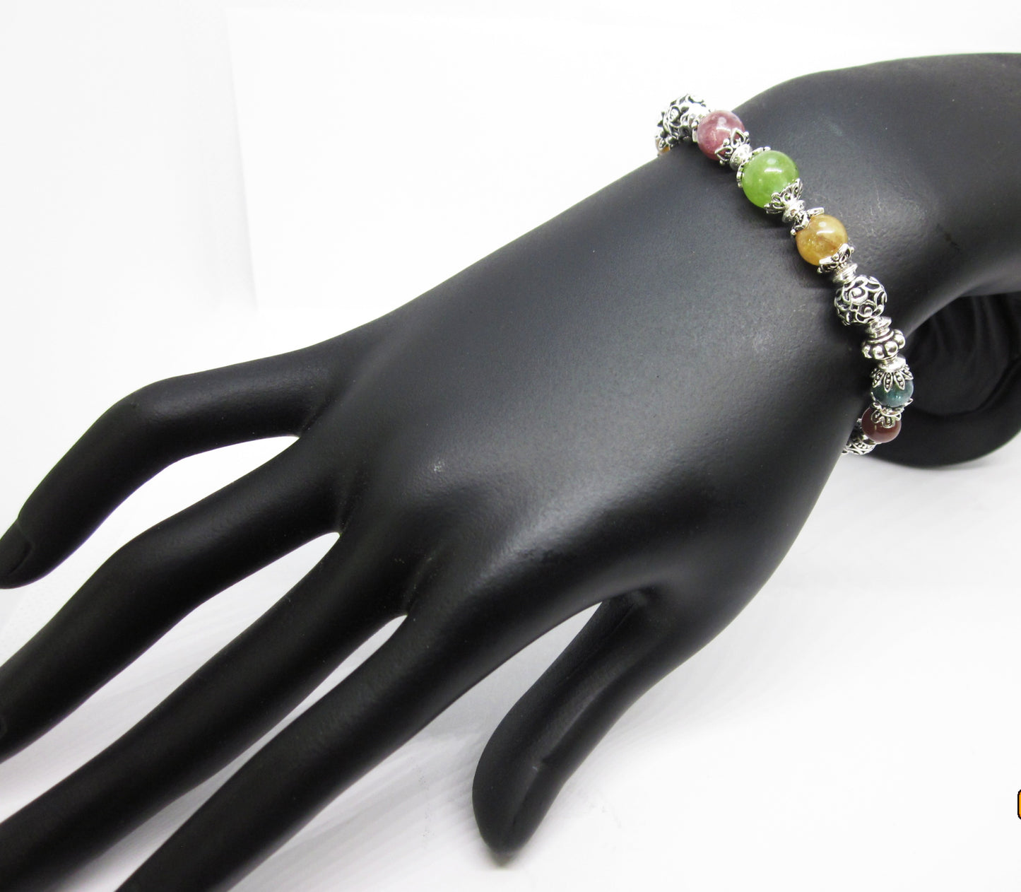 Handmade Multi-Tourmaline Sterling Silver Bracelet: Adjustable Length, Unique Charms