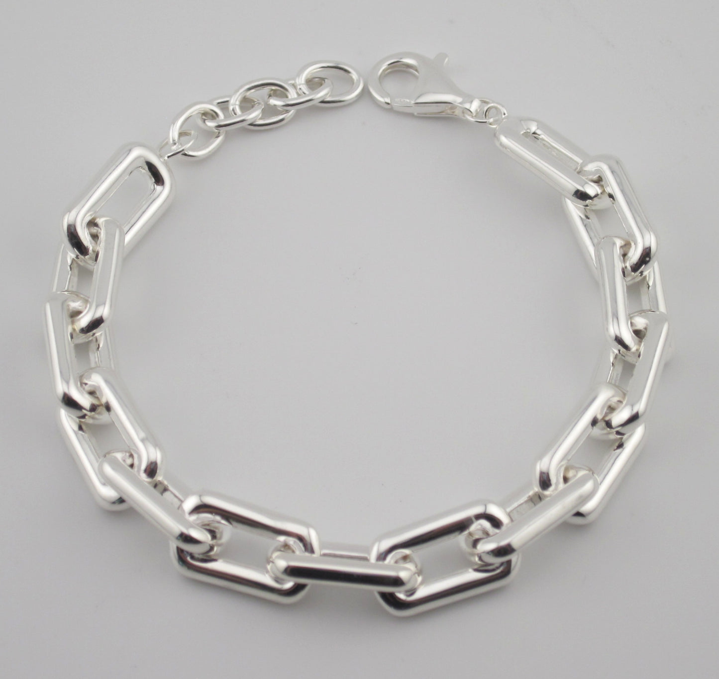 Chunky Sterling Silver Link Bracelet: Bold Rectangular Chain, Adjustable Length, Mirror High polished