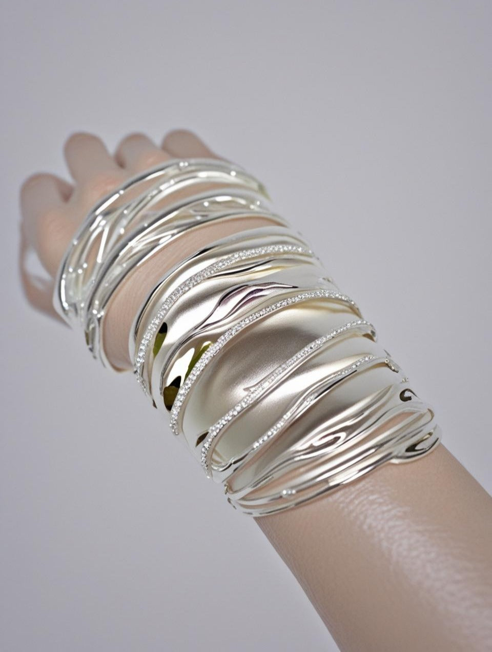 925 Sterling Silver Bracelet Cuff, Wave Pattern — from minimalist to contemporary
