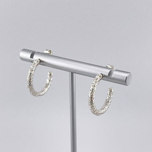 Sterling Silver Hoop Earrings – Hollow Carved Lightweight Artisan Hoops, Handmade Minimalist Silver Jewelry