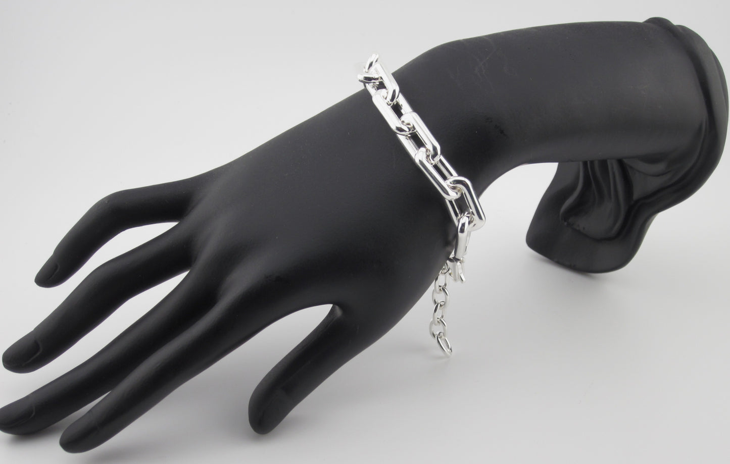 Chunky Sterling Silver Link Bracelet: Bold Rectangular Chain, Adjustable Length, Mirror High polished