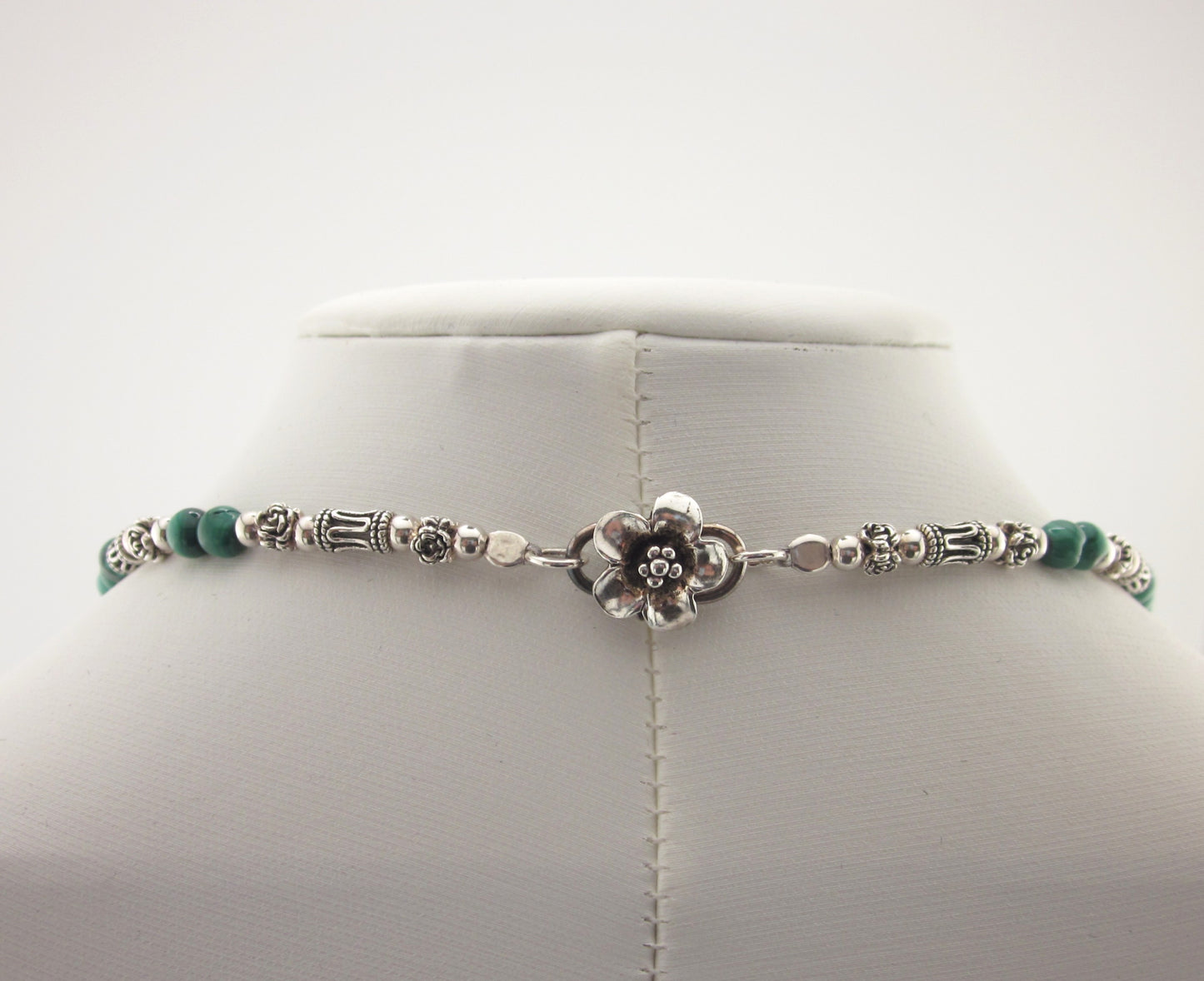 Malachite Necklace with Sterling Silver Pendant | Natural Green Gemstone Beaded Necklace | Handmade Healing Jewelry for Women