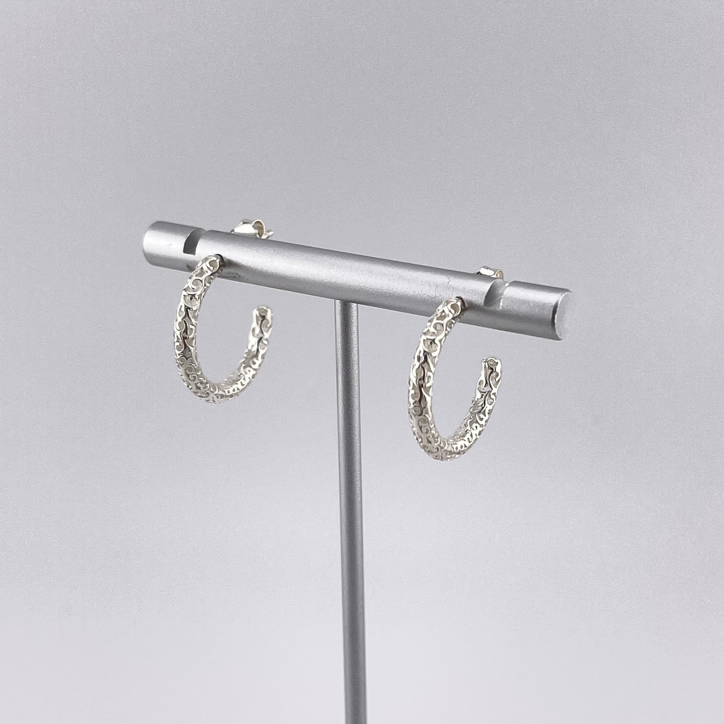 Sterling Silver Hoop Earrings – Hollow Carved Lightweight Artisan Hoops, Handmade Minimalist Silver Jewelry