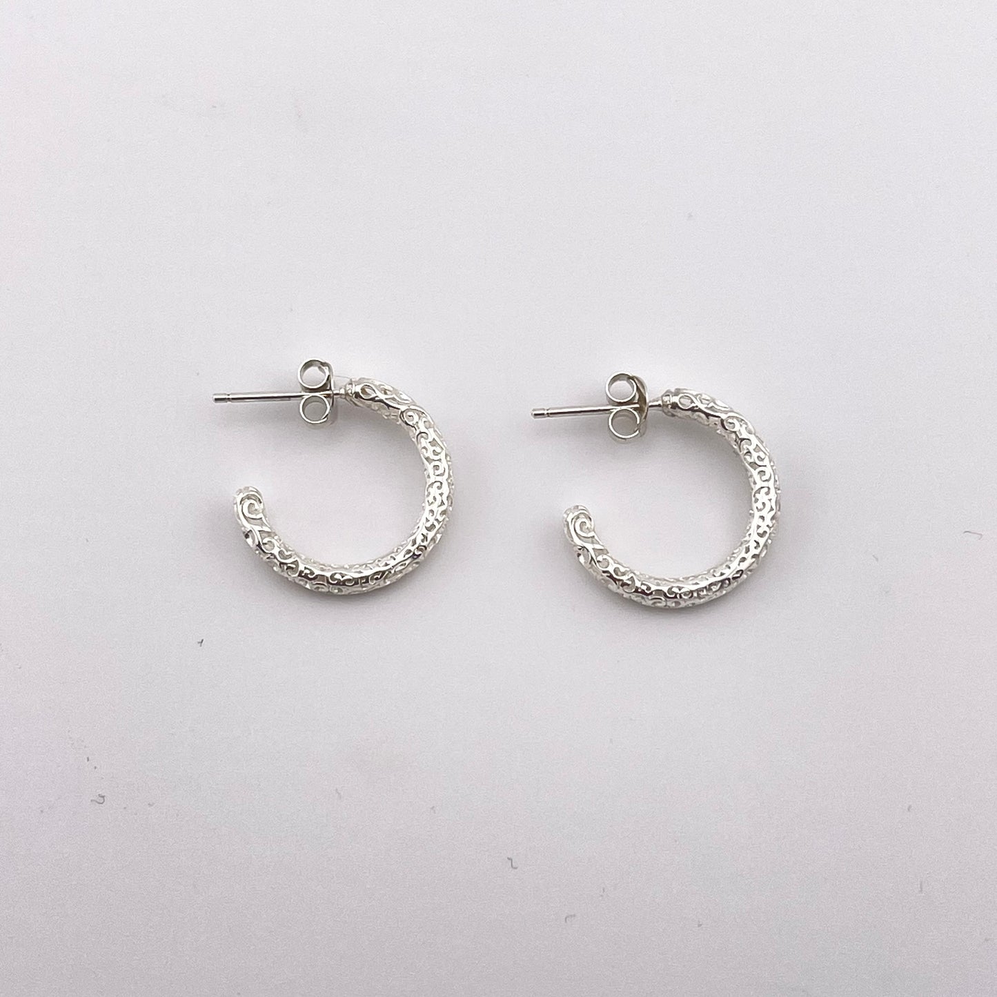 Sterling Silver Hoop Earrings – Hollow Carved Lightweight Artisan Hoops, Handmade Minimalist Silver Jewelry