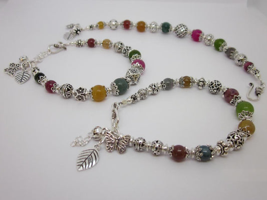 Handmade Multi-Tourmaline Sterling Silver Bracelet: Adjustable Length, Unique Charms