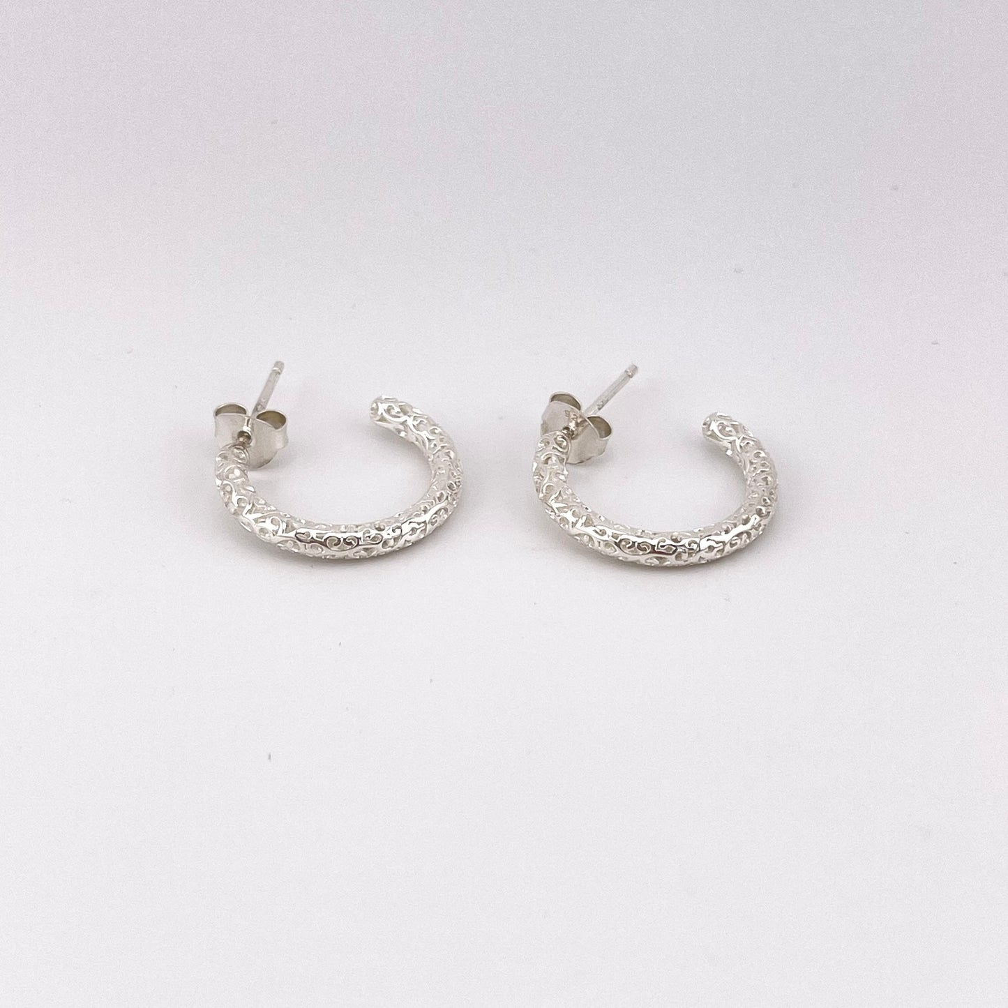 Sterling Silver Hoop Earrings – Hollow Carved Lightweight Artisan Hoops, Handmade Minimalist Silver Jewelry