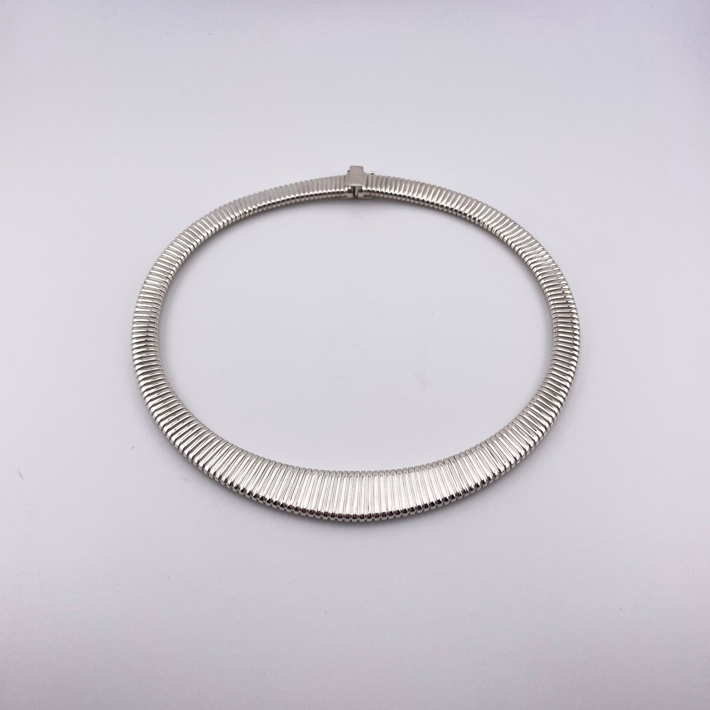 925 Sterling Silver Collar Necklace: Ribbed Modern Choker, Made in Italy