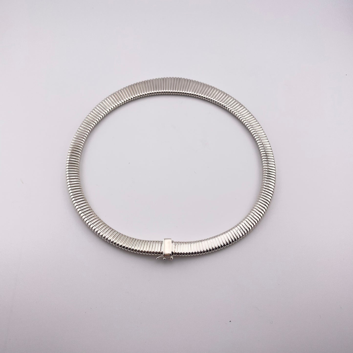 925 Sterling Silver Collar Necklace: Ribbed Modern Choker, Made in Italy