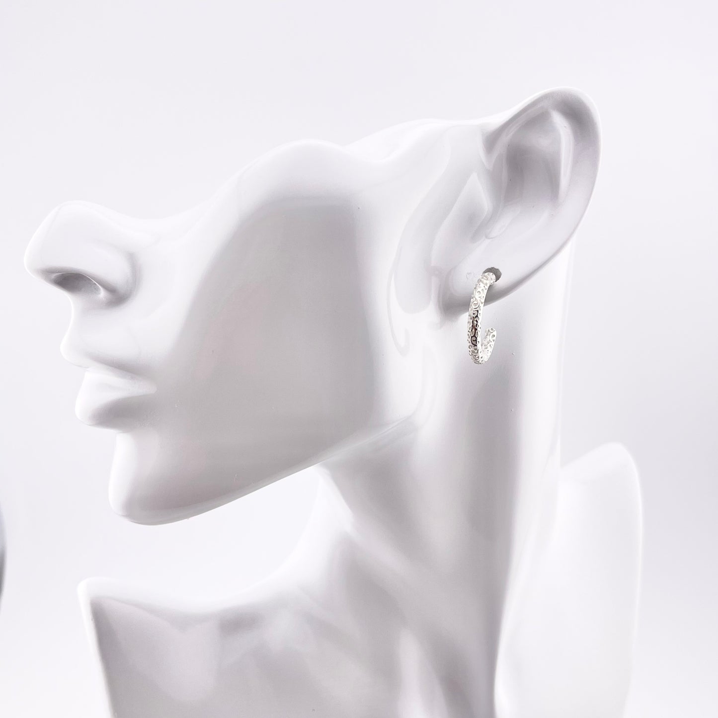 Sterling Silver Hoop Earrings – Hollow Carved Lightweight Artisan Hoops, Handmade Minimalist Silver Jewelry