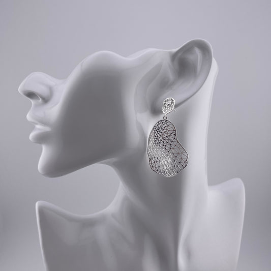 Sterling Silver Geometric Earrings – Modern Statement Drop Earrings, Lightweight Hollow Cut-Out Jewelry, Artistic Design