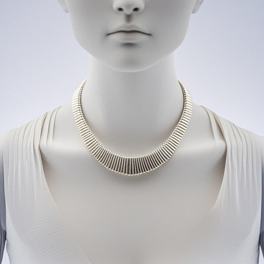925 Sterling Silver Collar Necklace: Ribbed Modern Choker, Made in Italy