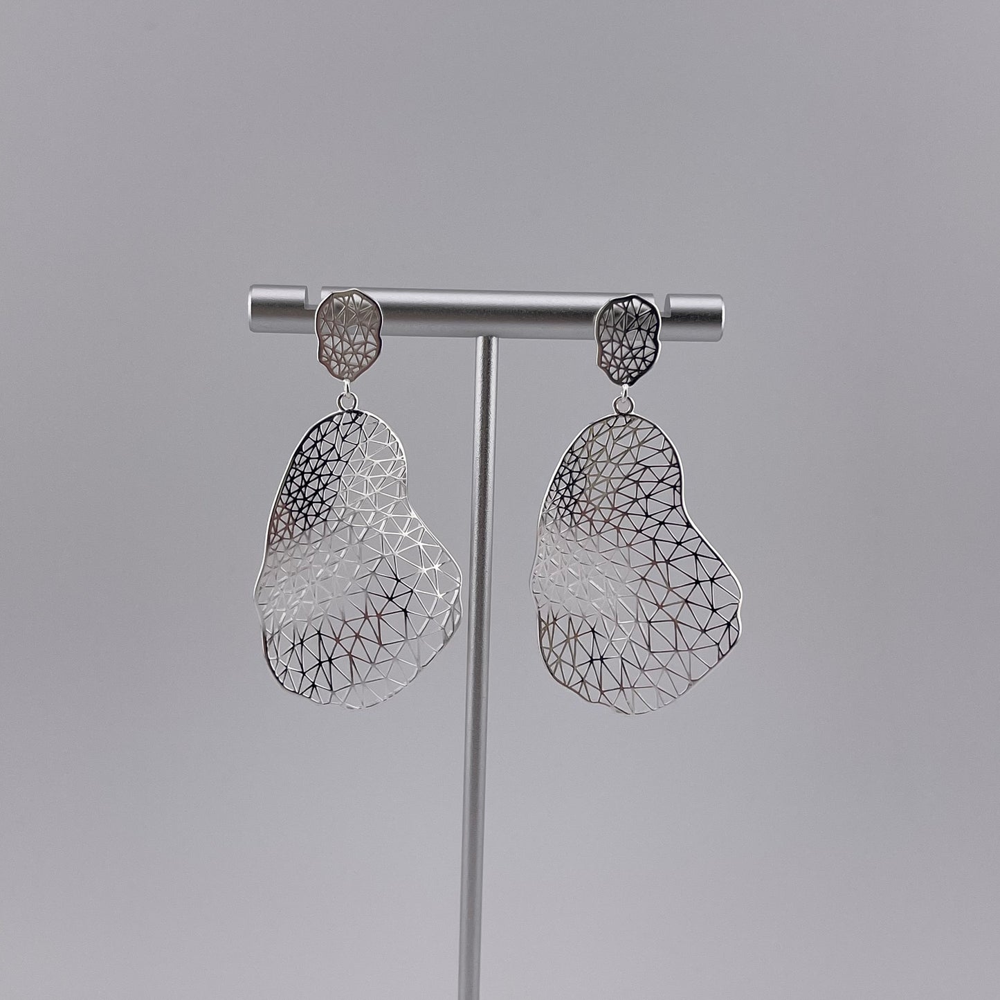Sterling Silver Geometric Earrings – Modern Statement Drop Earrings, Lightweight Hollow Cut-Out Jewelry, Artistic Design