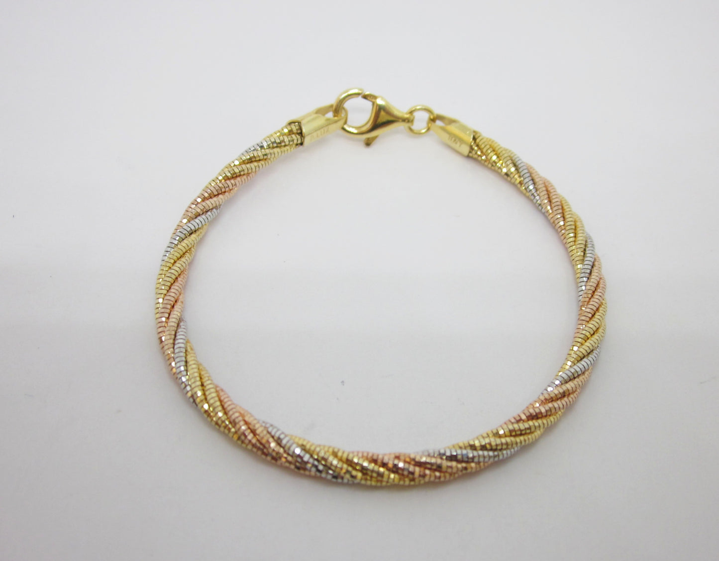 3-piece Tri-Color Gold Plated 925 Silver Multi-Strand Bracelet with Filigree Heart Charm, Made in Italy, Romantic, Elegant, Spiritual