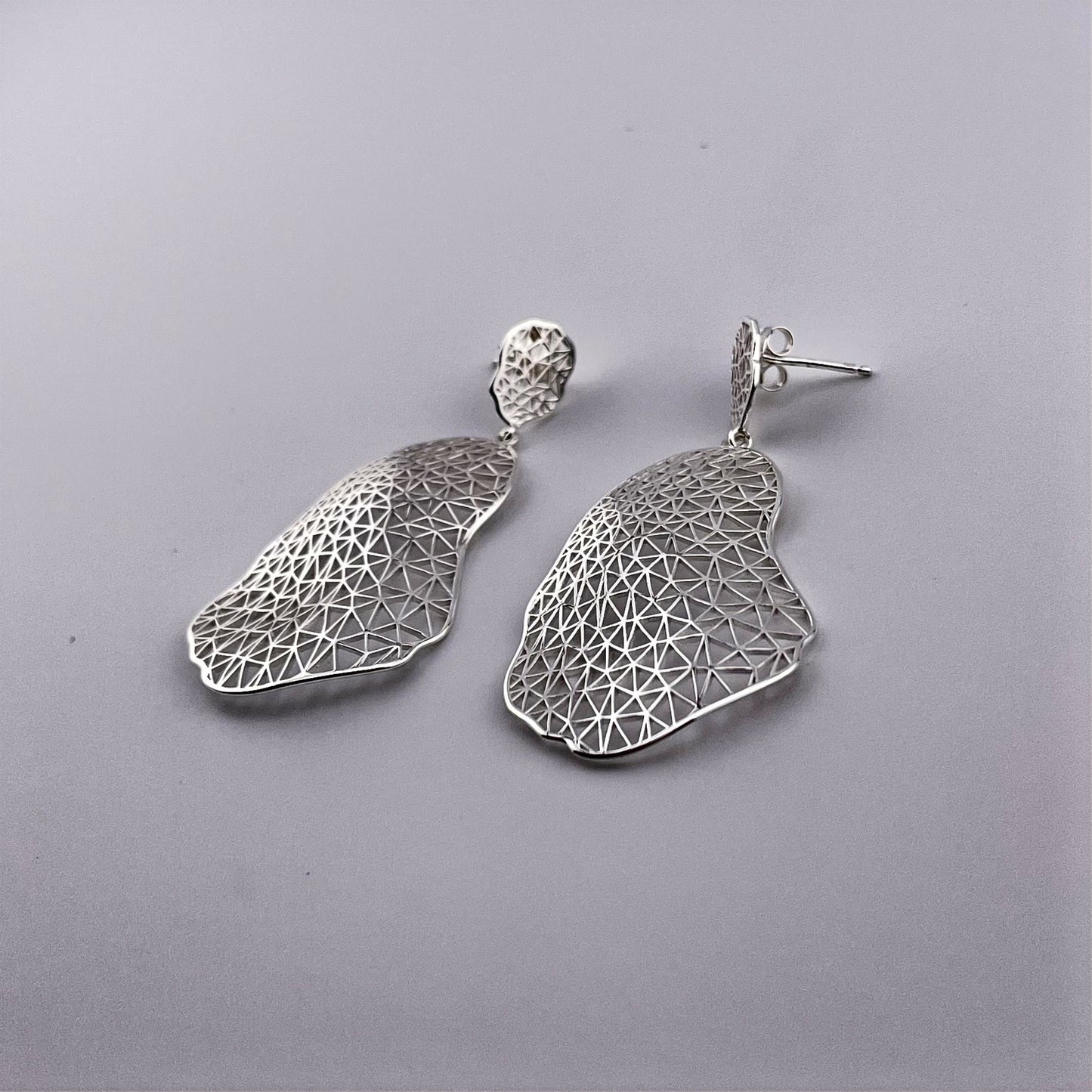 Sterling Silver Geometric Earrings – Modern Statement Drop Earrings, Lightweight Hollow Cut-Out Jewelry, Artistic Design