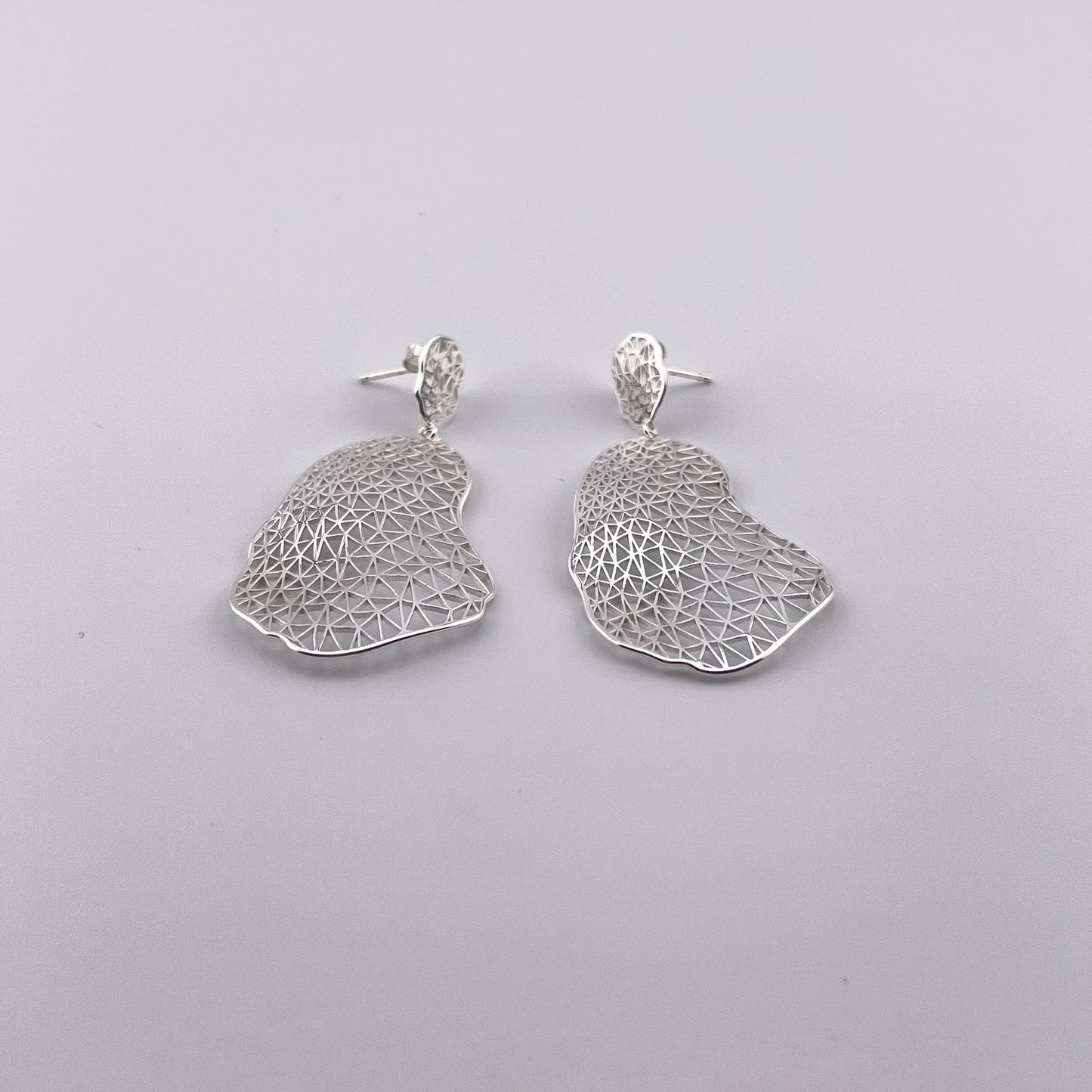 Sterling Silver Geometric Earrings – Modern Statement Drop Earrings, Lightweight Hollow Cut-Out Jewelry, Artistic Design