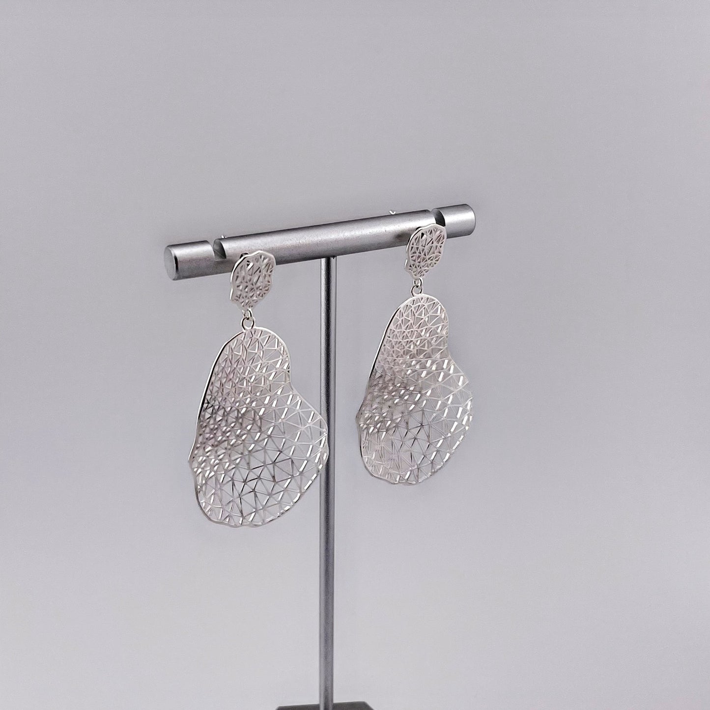 Sterling Silver Geometric Earrings – Modern Statement Drop Earrings, Lightweight Hollow Cut-Out Jewelry, Artistic Design