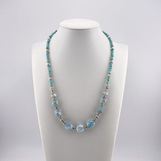 Handmade Larimar & Amazonite 925 Sterling Silver Necklace: Ocean Gemstone Jewelry