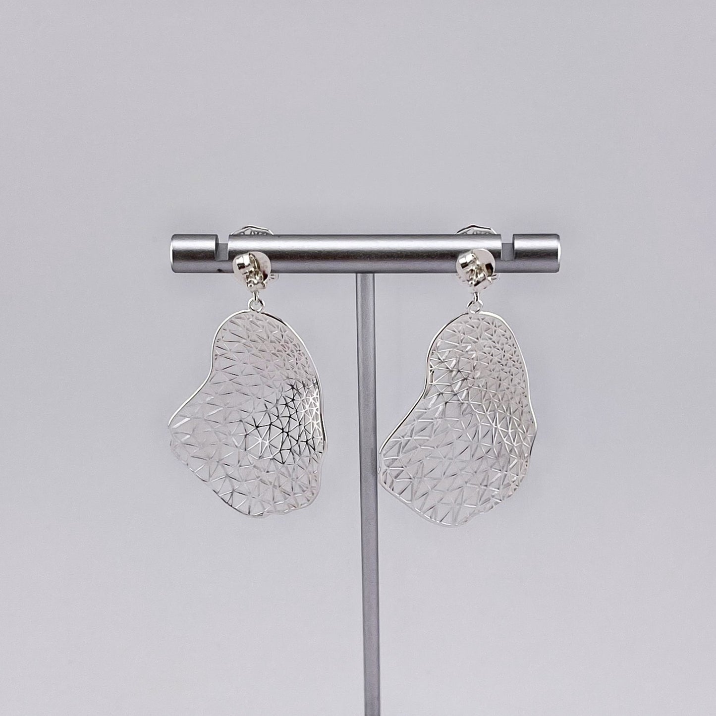 Sterling Silver Geometric Earrings – Modern Statement Drop Earrings, Lightweight Hollow Cut-Out Jewelry, Artistic Design