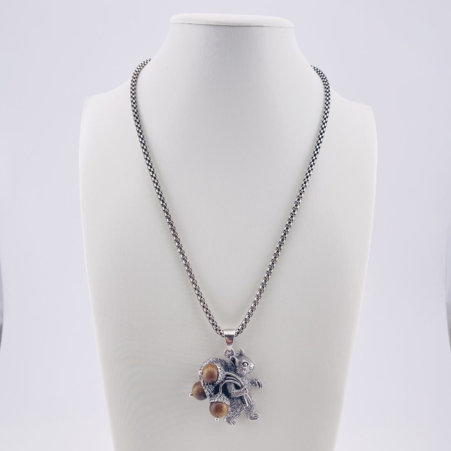 Handmade Sterling Silver Squirrel Pendant: Sandalwood Acorns, 925 Silver Necklace Chain, Nature lovers collection