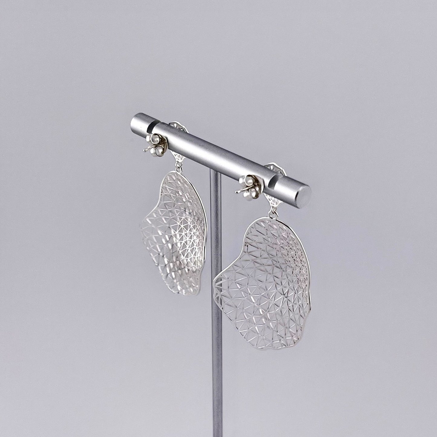 Sterling Silver Geometric Earrings – Modern Statement Drop Earrings, Lightweight Hollow Cut-Out Jewelry, Artistic Design