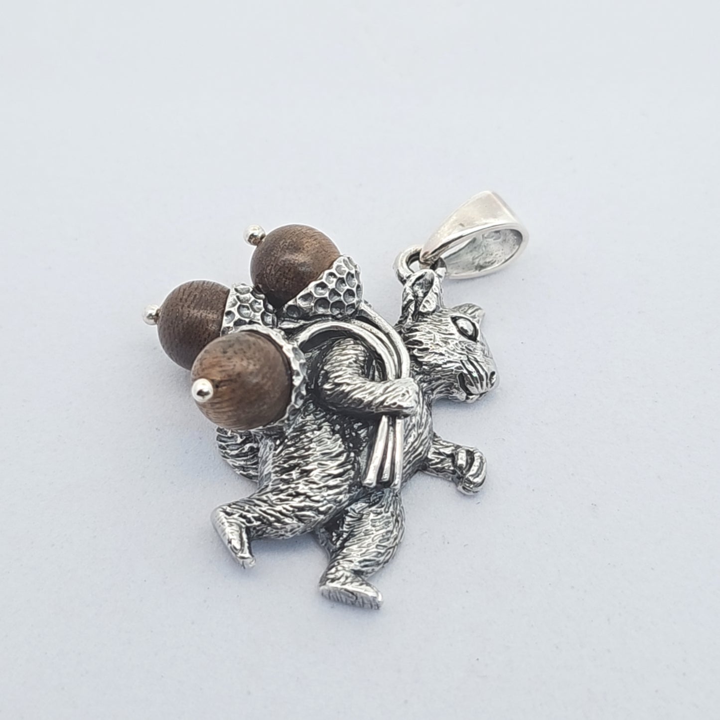 Handmade Sterling Silver Squirrel Pendant: Sandalwood Acorns, 925 Silver Necklace Chain, Nature lovers collection