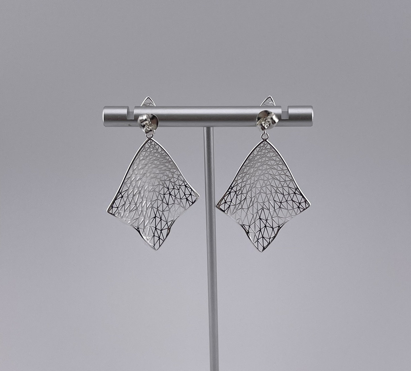 Sterling Silver Diamond Drop Earrings: Geometric Cutout Light Weight Modern Jewelry