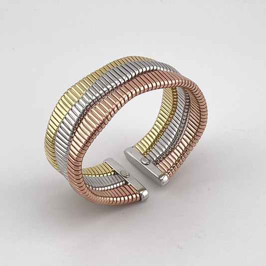 3-color Gold plated 925 Sterling Silver Cuff Bracelet, Everyday Glam, Unisex cuff bracelet, modern statement jewelry