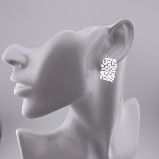 Sterling Silver Mosaic Earrings: Textured Mirror Shine Modern Studs