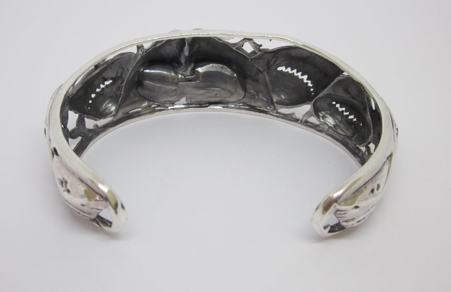 Handmade 925 Sterling Silver Shark Cuff Bracelet –Bold Open-Jaw Shark Design, Ocean Wildlife Jewelry for Men & Women, Oxidized vintage look