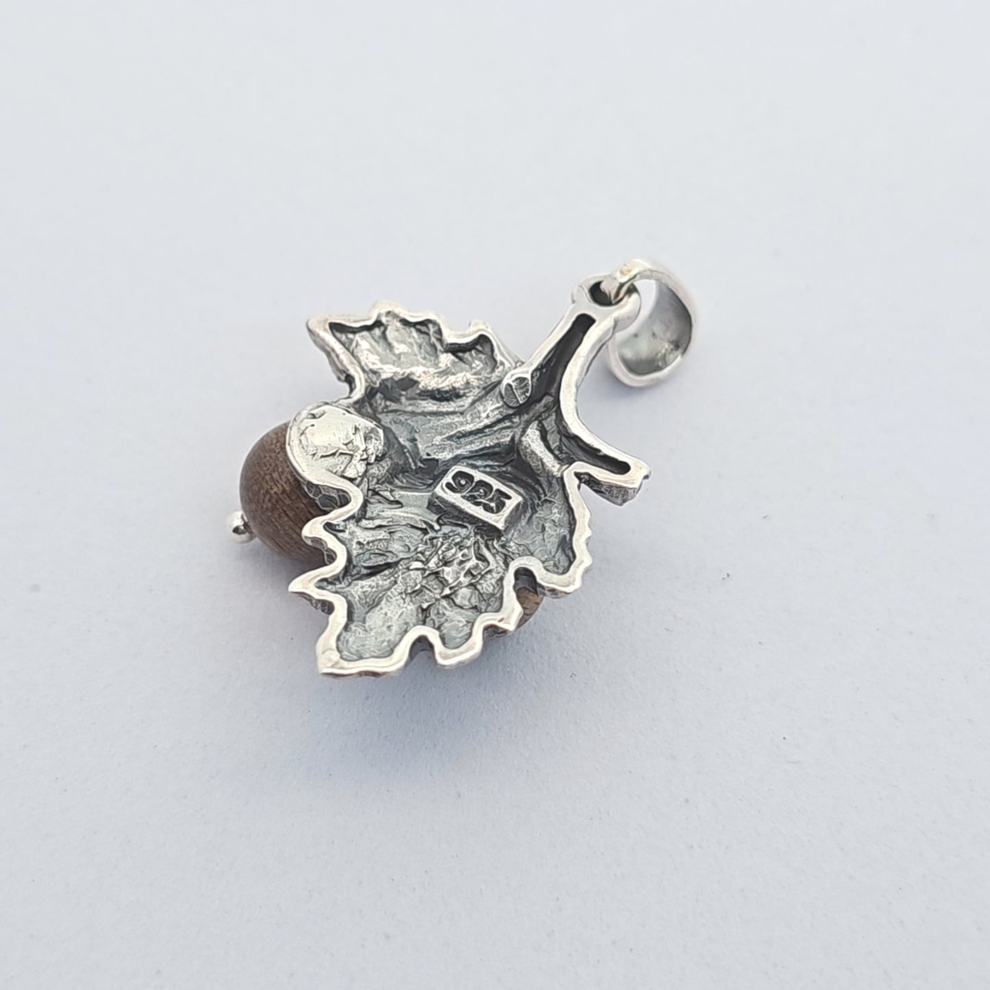 Handmade 925 Sterling Silver Acorn Necklace: Sandalwood Beads, Oak Leaf Pendant, Nature lovers collection