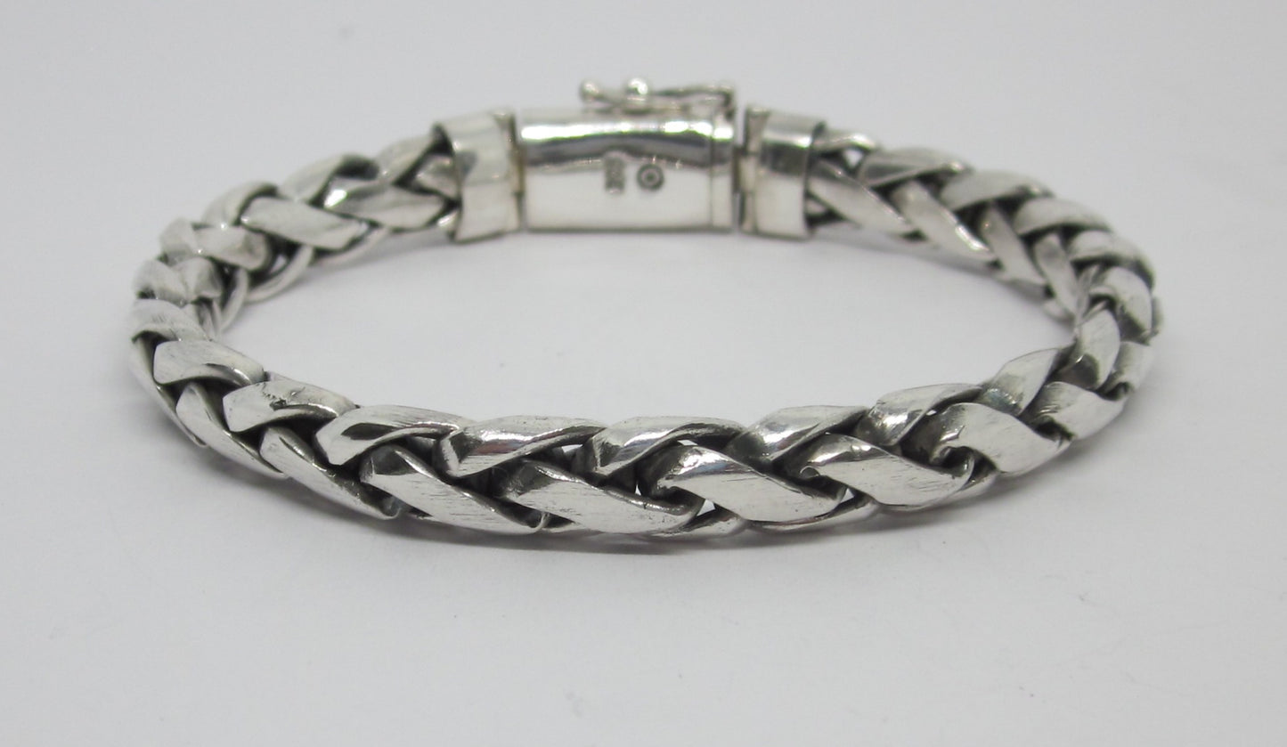 Handmade Woven 925 Sterling Silver Bracelet – Sleek Flat Braid Chain for Men and Women