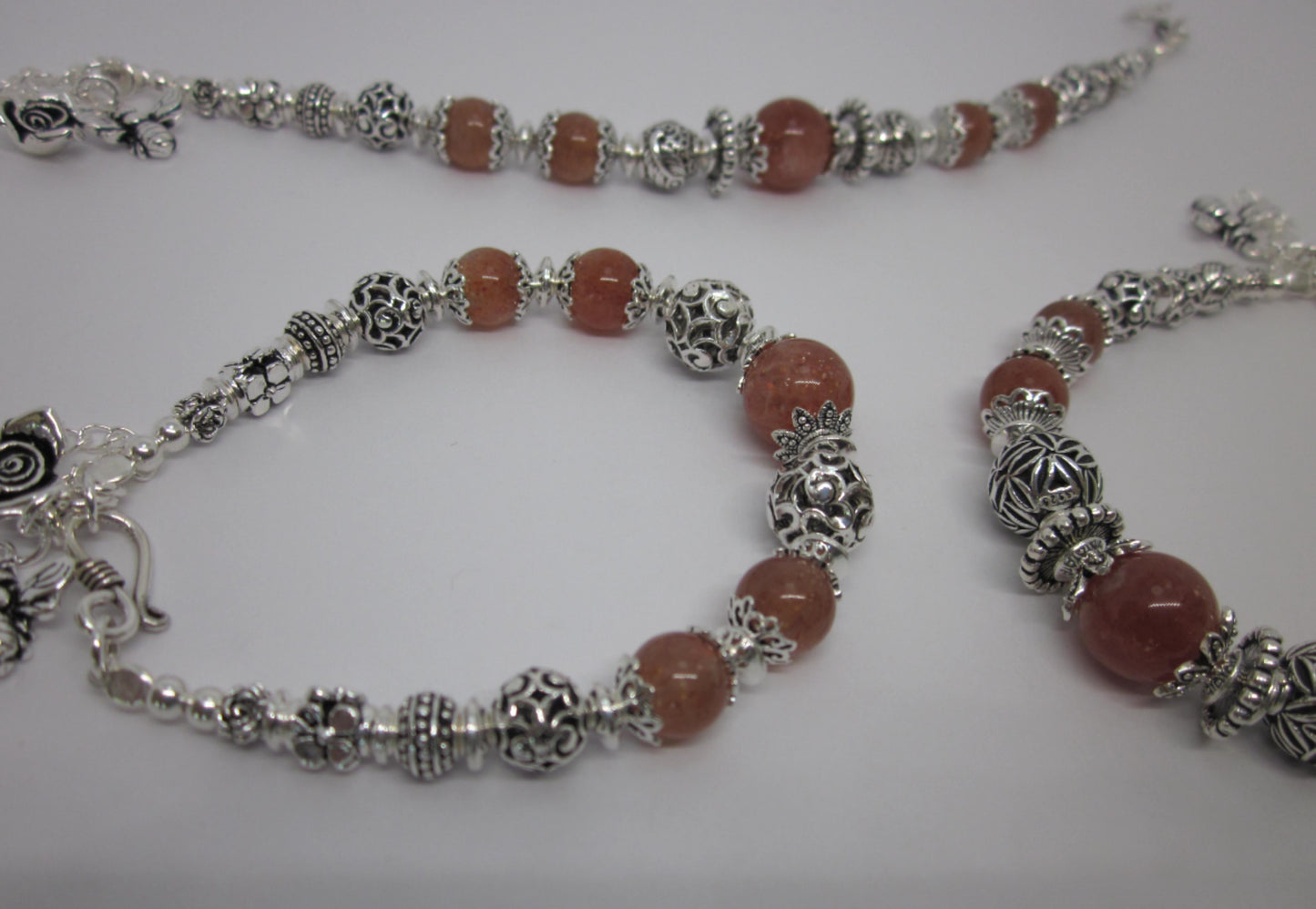 Handmade Sunstone & 925 Sterling Silver Bracelet – One of a Kind, Adjustable Length, Natural Color, Genuine Gemstone, Unique Design.